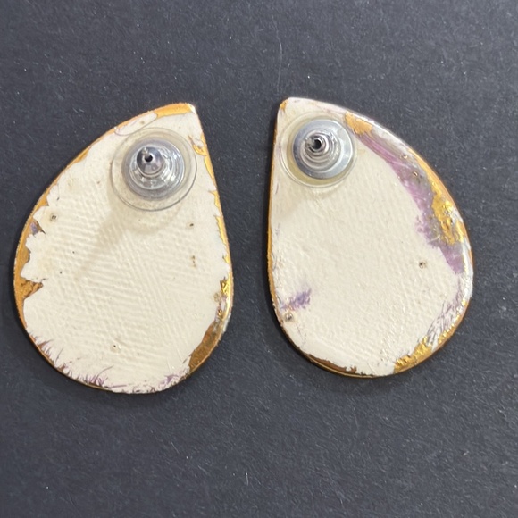 Vtg Santa Claus Earrings Enamel Ceramic Christmas Chunky Pierced 80s - Picture - Picture 4 of 10